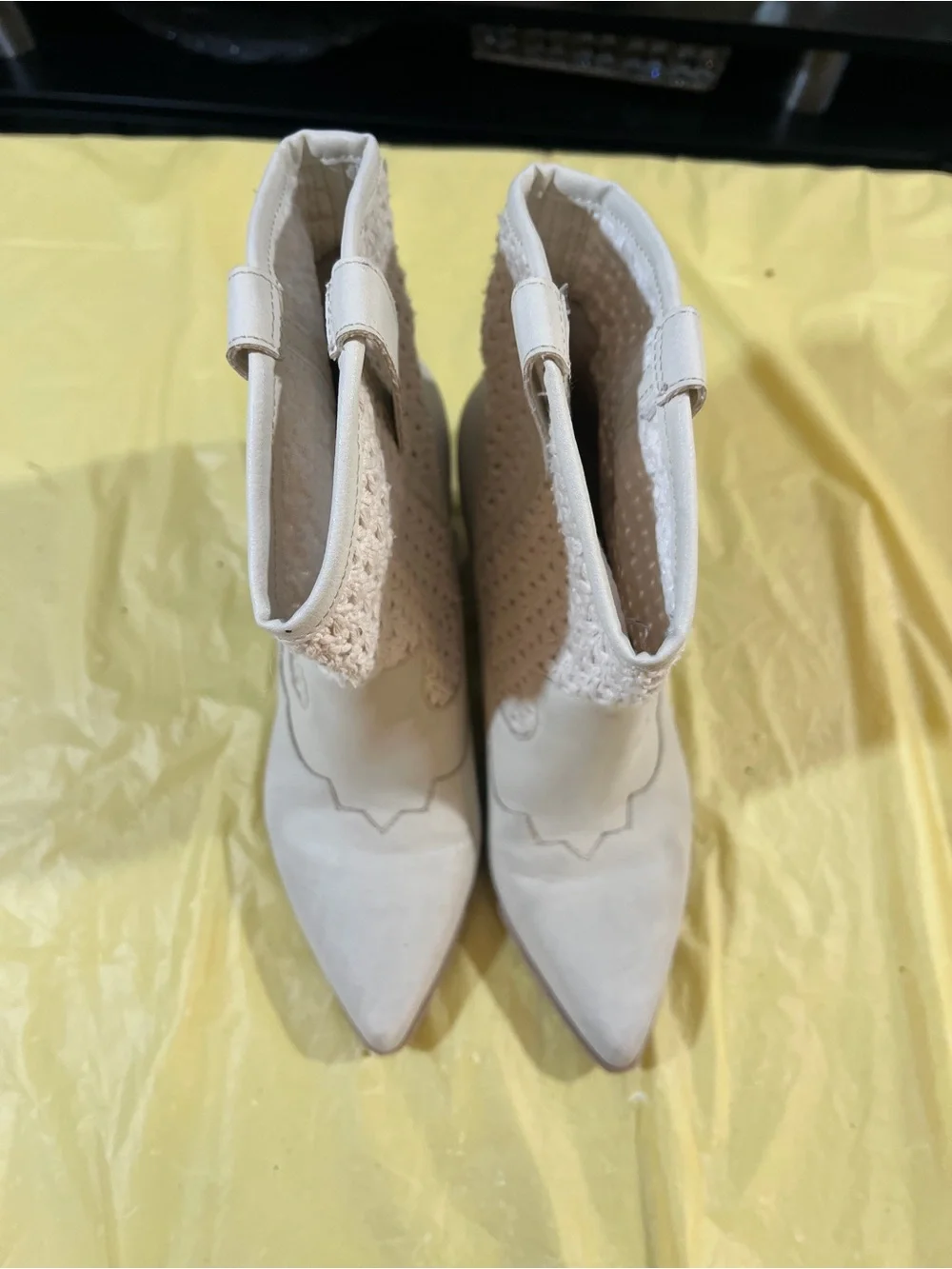 Dolce Vita Cream Pointed Crochet Shaft Ankle Booties